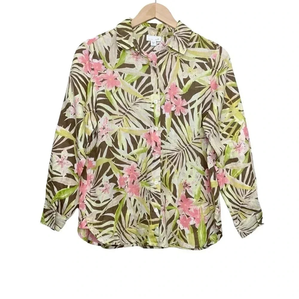 J. Jill Love Linen Button Front Long Sleeve Shirt XSP